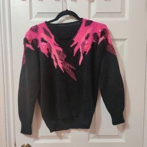 Vintage Retro 80's Neon Pink Black Sweater